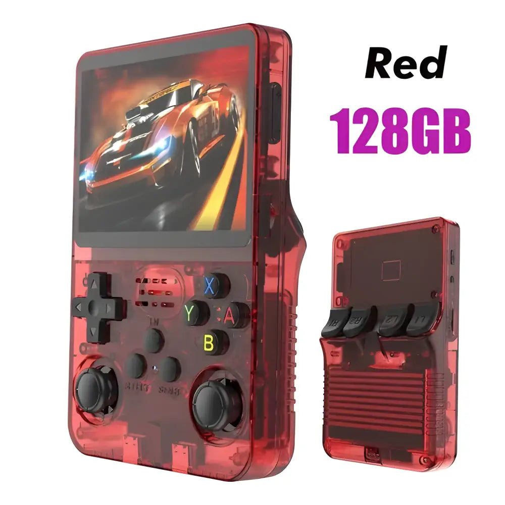 Red handheld gaming console from R36S Retro Handheld for retro gaming fun