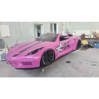 Pink custom sports car design on the Race Car Floating Jet Car Bed for kids