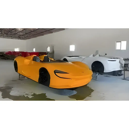 Yellow and white open-top sports cars on the Race Car Floating Jet Car Bed