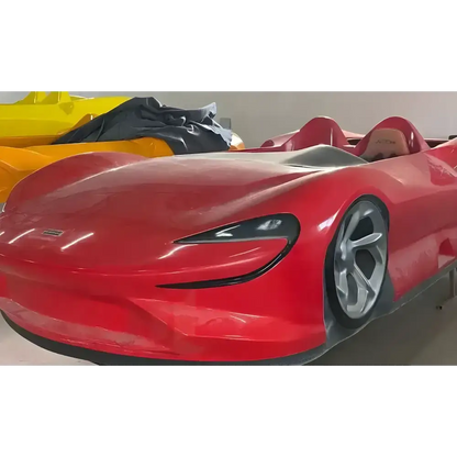 Red open-top sports car in Race Car Floating Jet Car Bed with fiberglass floating jet design