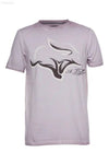 Lavender t-shirt with stylized bull graphic.