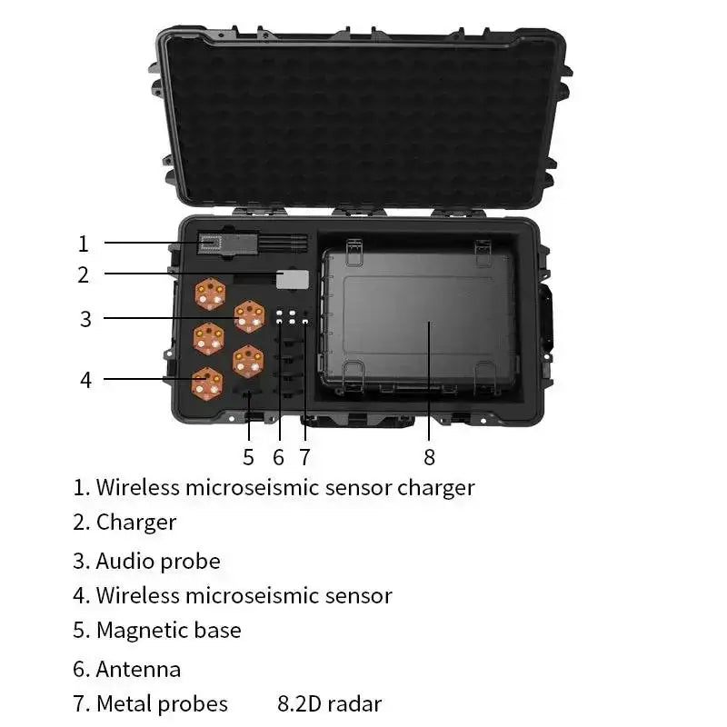 Microseismic sensor kit in a sleek black case for the Radar Life Detector