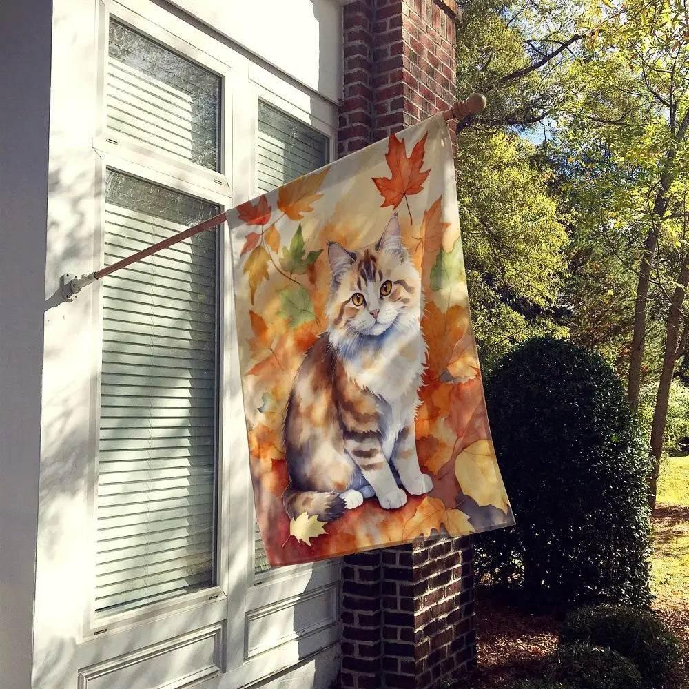 Ragamuffin Cat Fall Leaves Flag for Vibrant Outdoor Decor - Estalios
