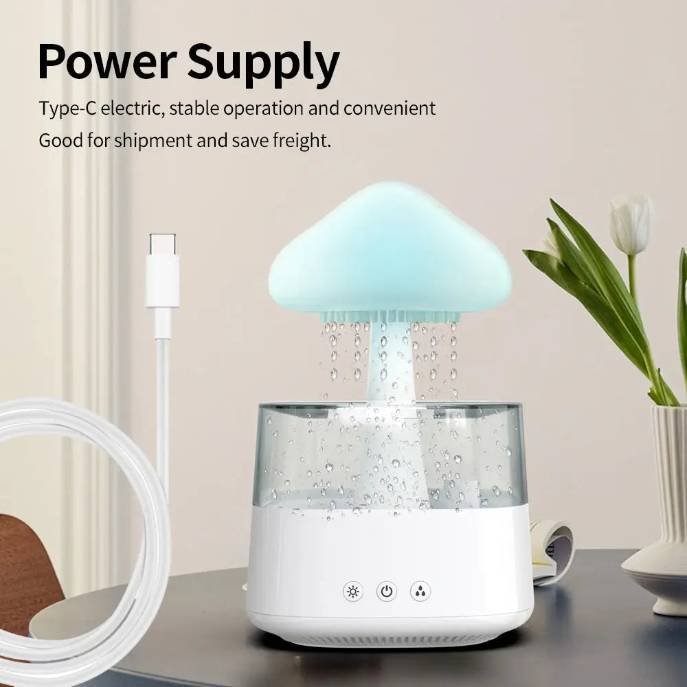 Rain Humidifier Mushroom Humidifier Rain Cloud Humidifier Water Drop Humidifier - White - 4