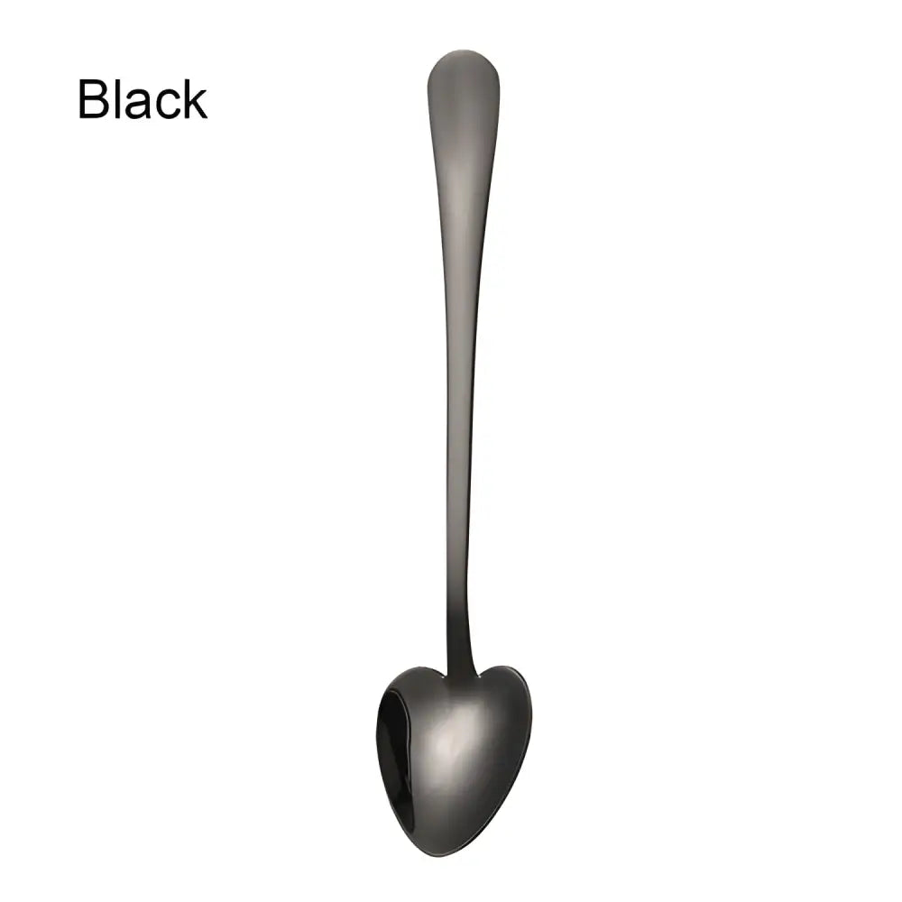 Black heart-shaped spoon from the Rainbow Heart Shape Small Dessert set, perfect for desserts