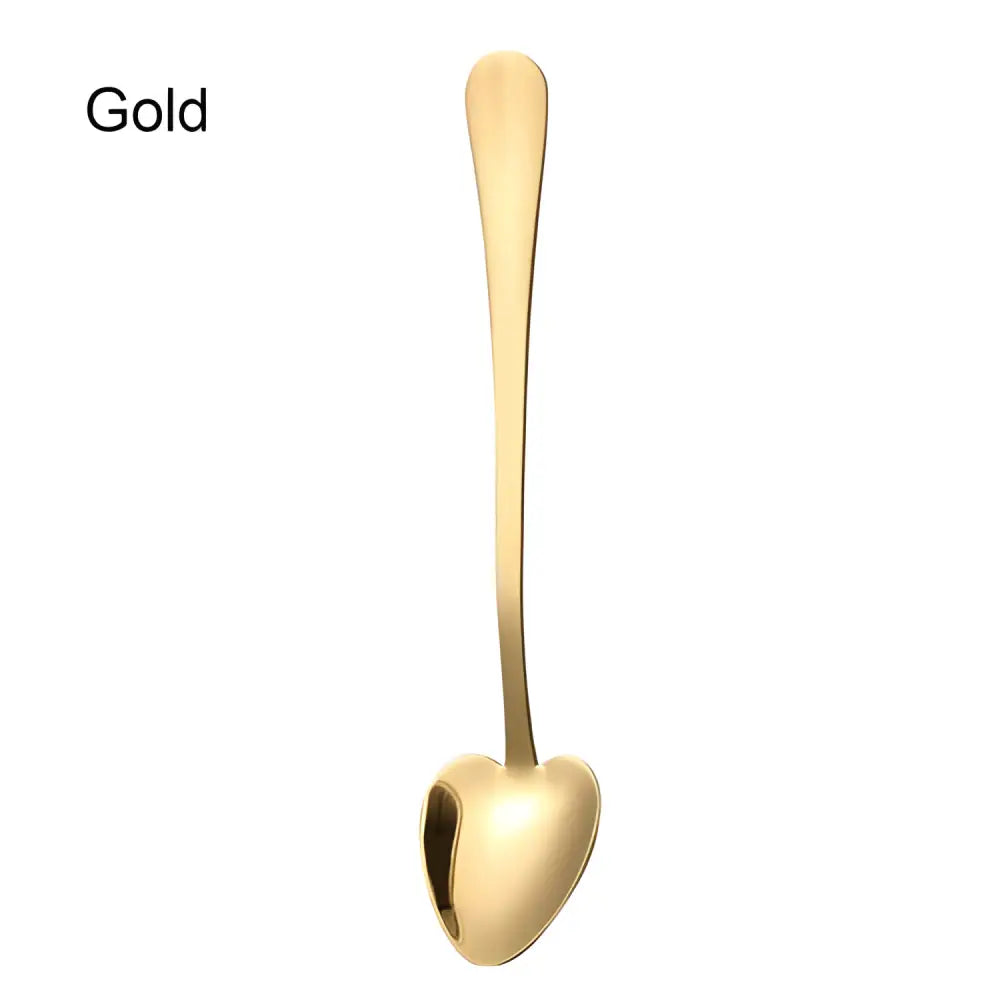 Gold heart-shaped spoon from Rainbow Heart Shape Small Dessert Spoons set