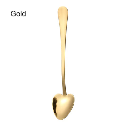 Gold heart-shaped spoon from Rainbow Heart Shape Small Dessert Spoons set