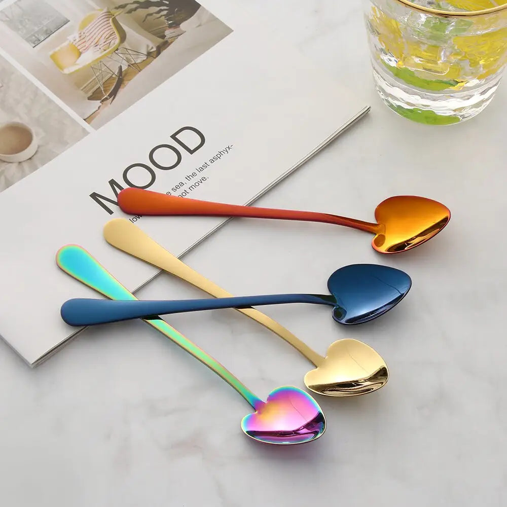 Colorful rainbow heart shape small dessert spoons for fun and vibrant serving