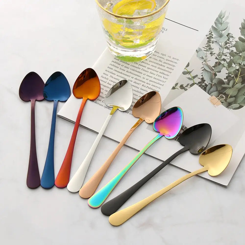 Colorful Rainbow Heart Shape Small Dessert Spoons perfect for fun treats and desserts