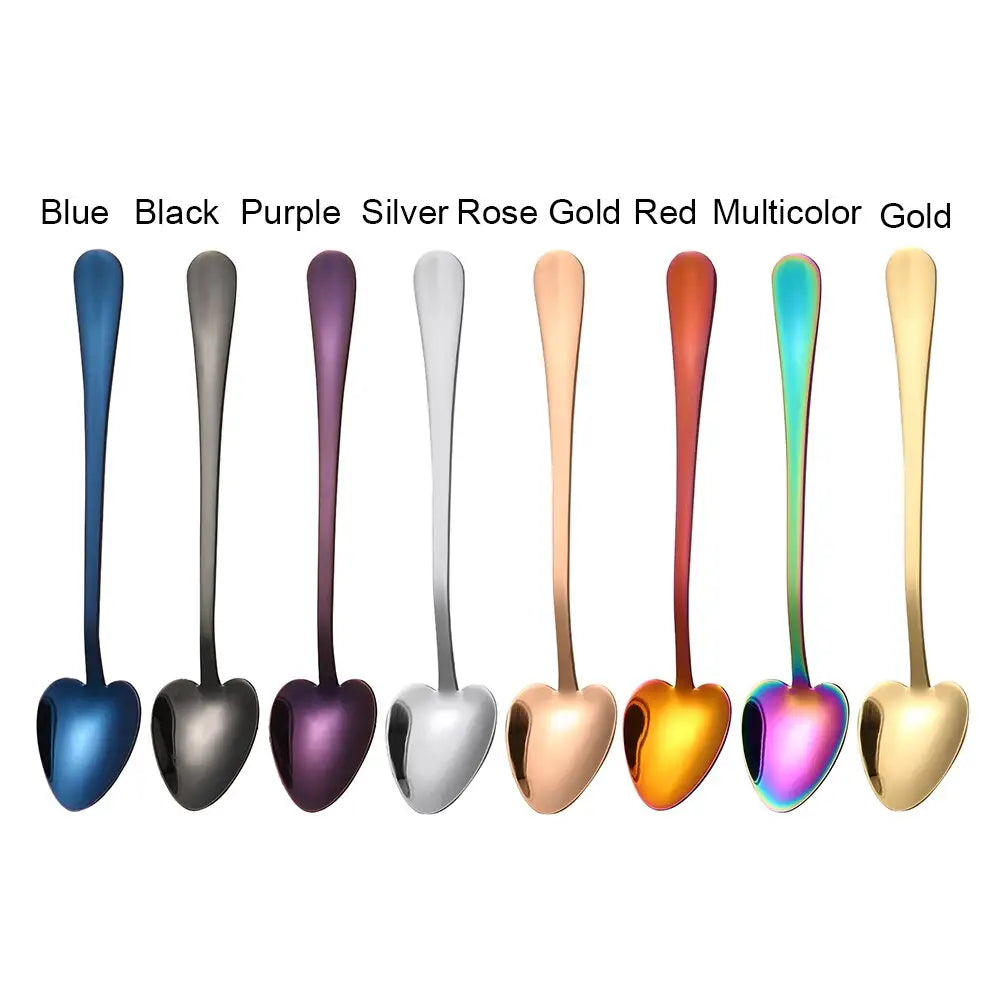 Heart-shaped spoons in cool metallic colors for Rainbow Heart Shape Small Dessert Spoons