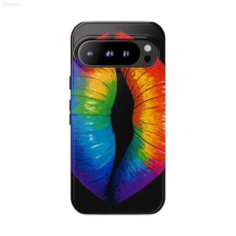Rainbow-striped phone case.