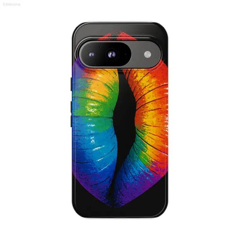 Rainbow-striped phone case.