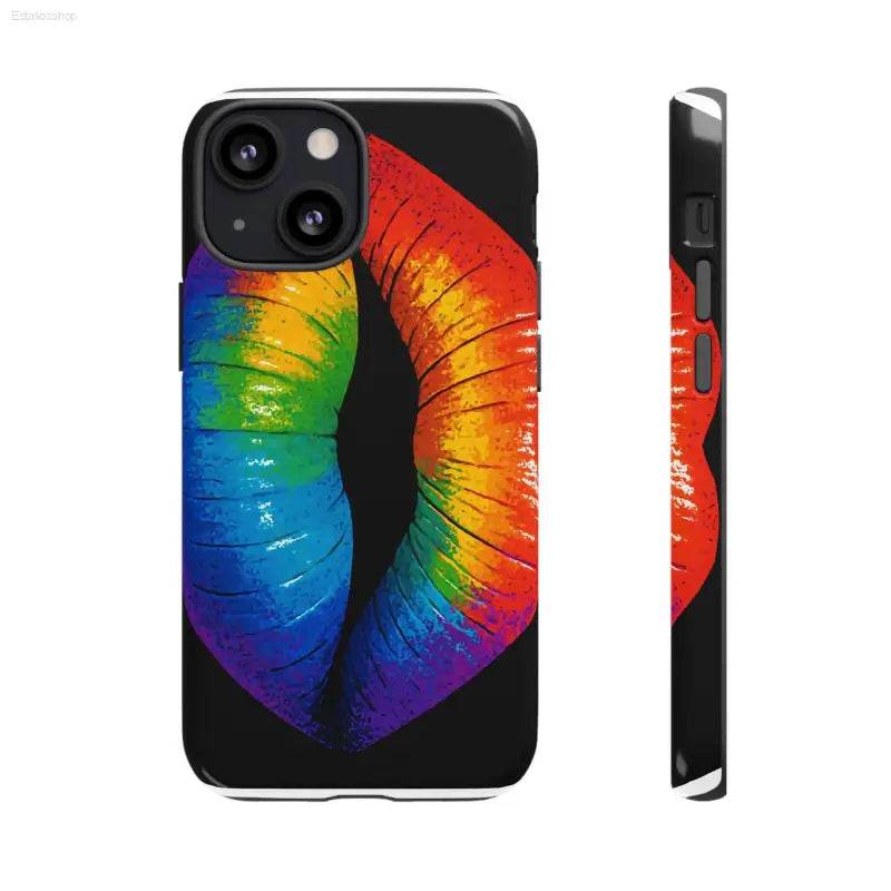 Rainbow-colored lips phone case.