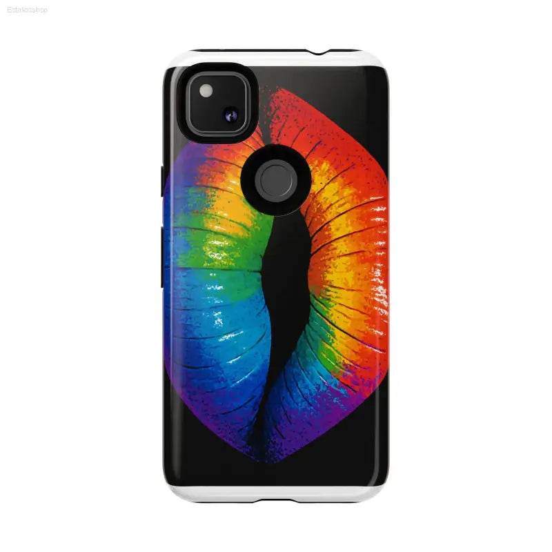 Phone case with rainbow lips.