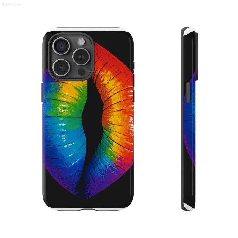 Rainbow-colored lips phone case.