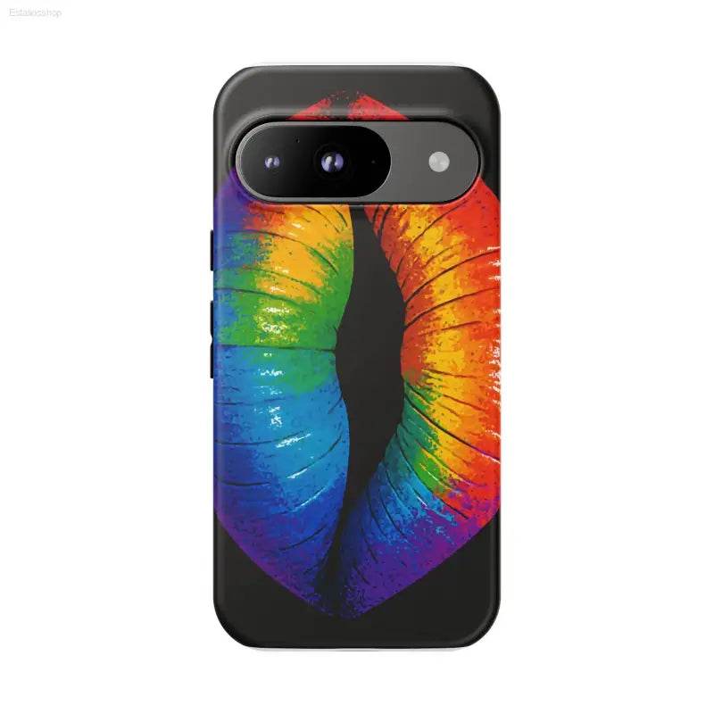 Rainbow-striped lips phone case.