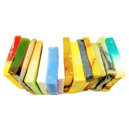 Colorful handmade soap bars in the Rainbow Vegan Soap Sampler for a fresh, fun cleanse