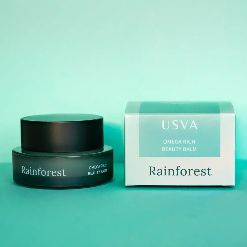 Rainforest Omega Rich Beauty Balm Jar with natural ingredients and stylish packaging