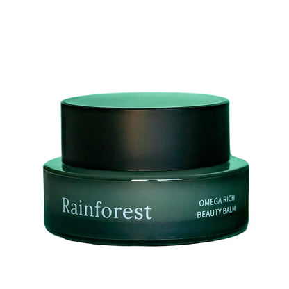 Green beauty balm jar for Rainforest Omega Rich Beauty Balm, perfect for nourishing skin