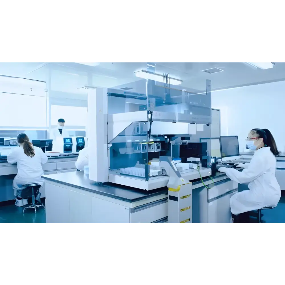 Modern laboratory with researchers using Fully Automated Rapid Testing MPOCT Lab Tech