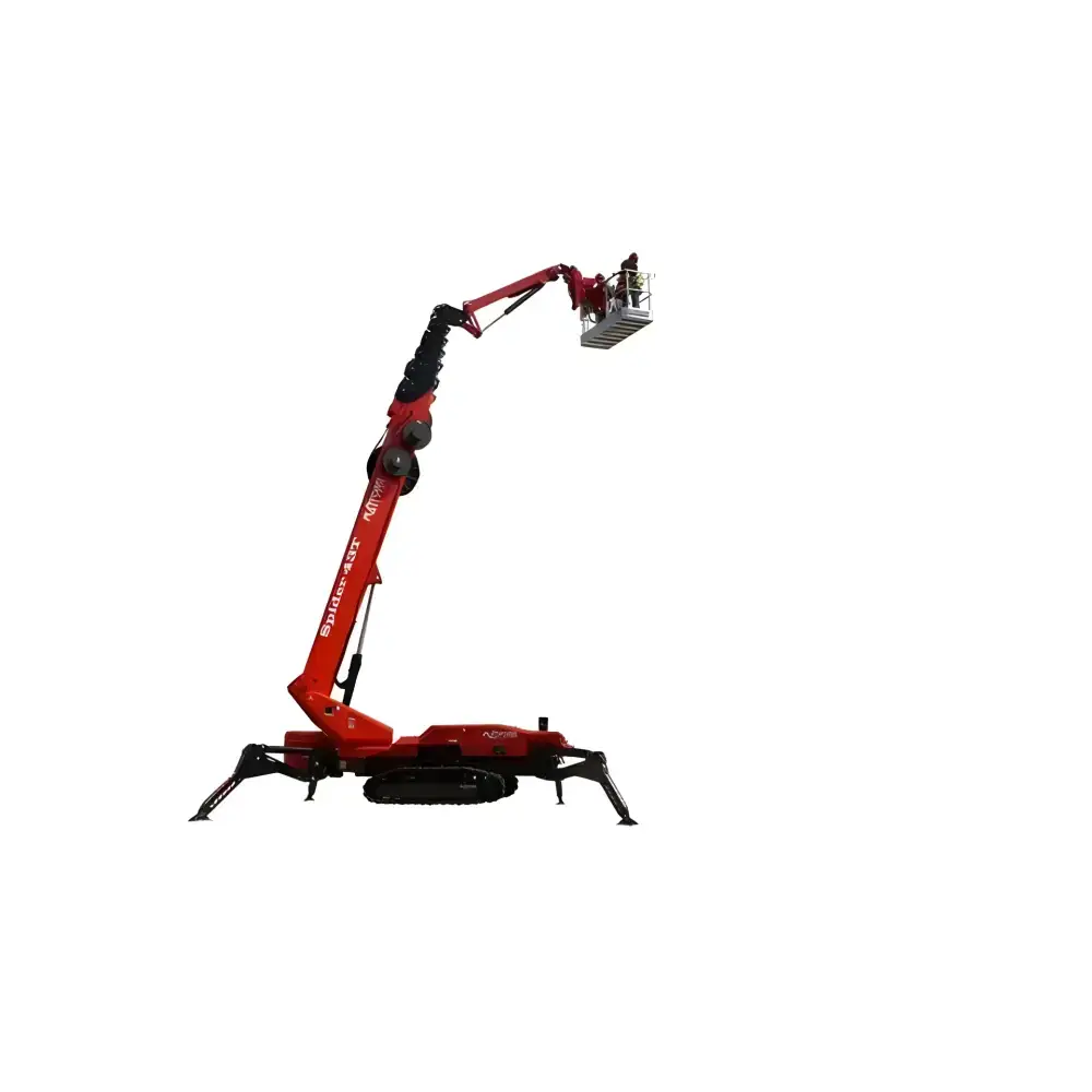 Red spider lift with a basket showcasing the 30m Towable Spider for height access