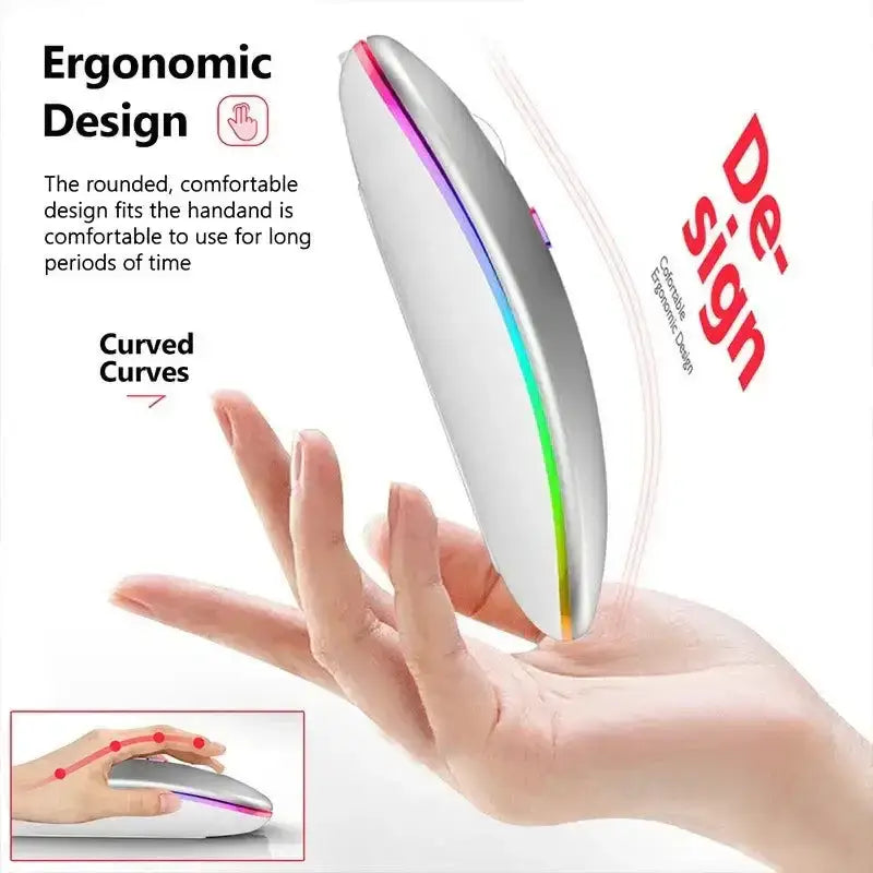 Ergonomic Rechargeable RGB Bluetooth Mouse with colorful lighting for ultimate comfort