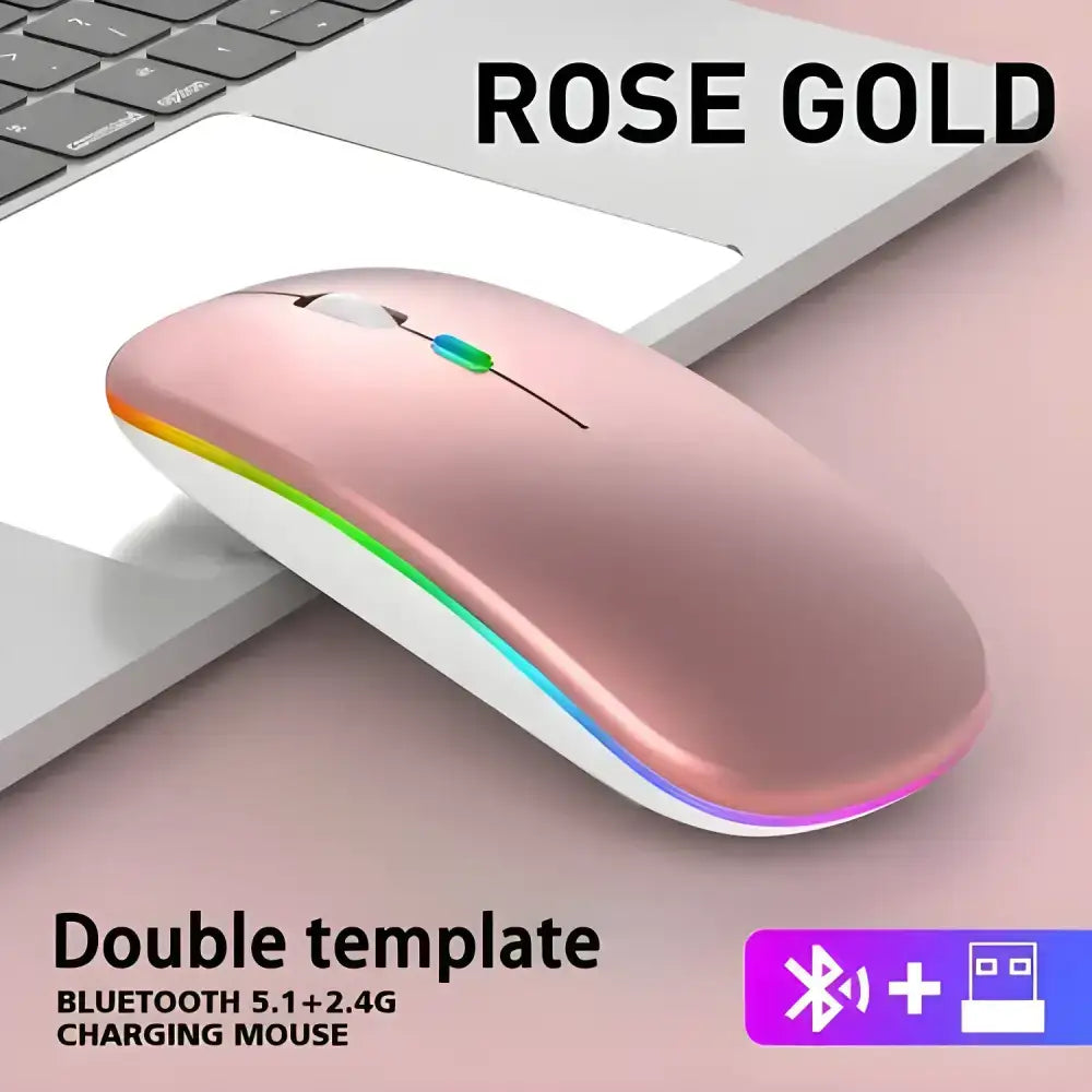 Chic Rose Gold Wireless Mouse, part of the Bluetooth RGB Rechargeable collection