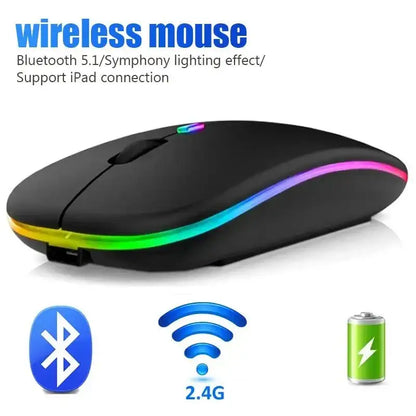 Black wireless mouse with colorful lighting for the Rechargeable RGB Bluetooth Mouse