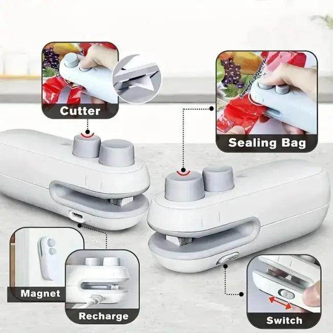 Rechargeable White Handheld Bag Sealer for Easy Food Storage - Estalios