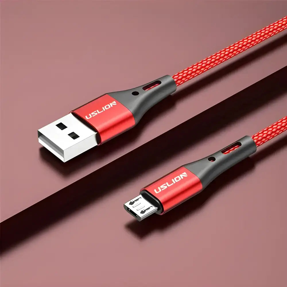 Red braided Micro USB fast charge data cable with a stylish design for reliable charging