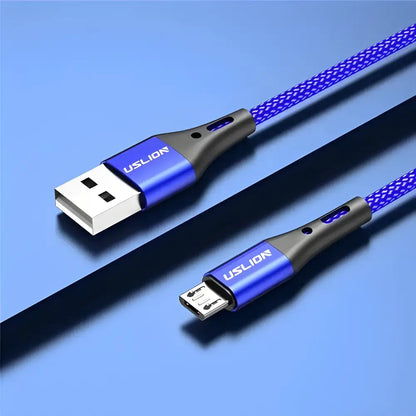 Blue braided USB cable for fast charge and data transfer with Micro USB compatibility