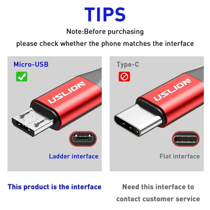 Red Braided Micro USB Fast Charge Data Cable comparison with Micro-USB and Type-C cables