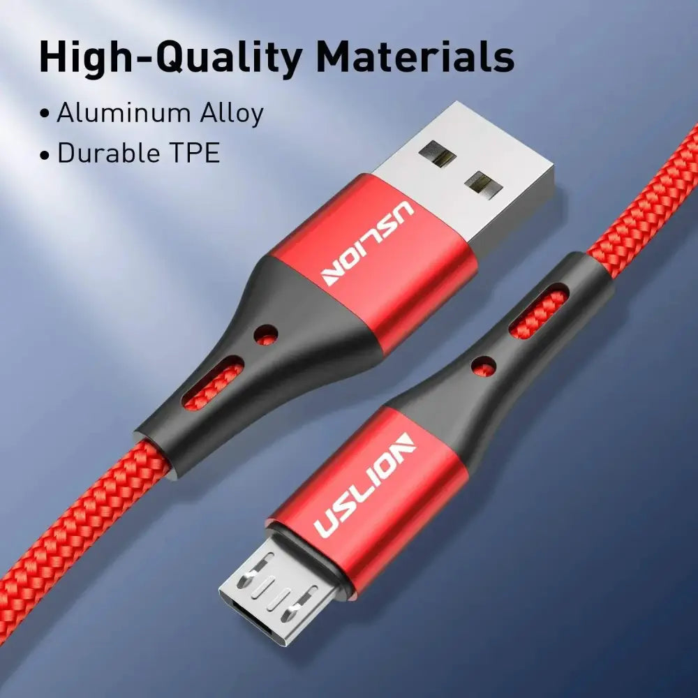 Red Braided Micro USB Fast Charge Data Cable for speedy charging and data transfer