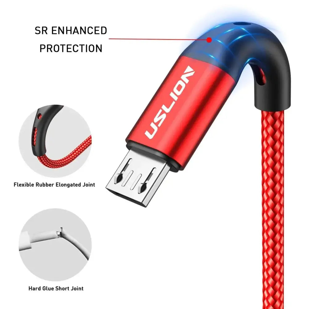 Red braided micro USB cable for fast charging and data transfer. Perfect for your devices