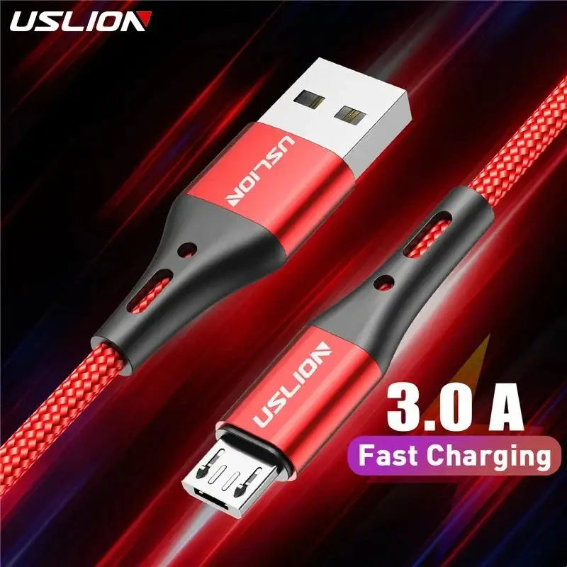 Red and black braided micro USB cable for fast charging and data transfer