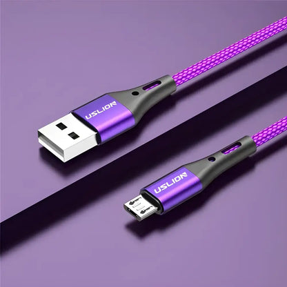 Purple braided USB cable for fast charging and data transfer with Micro USB devices