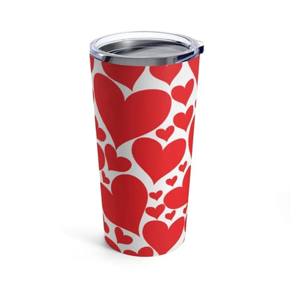 Heart-patterned travel tumbler perfect for love red hearts fans on the go