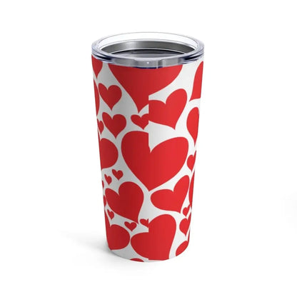 Heart-patterned insulated tumbler featuring love red hearts design for travel