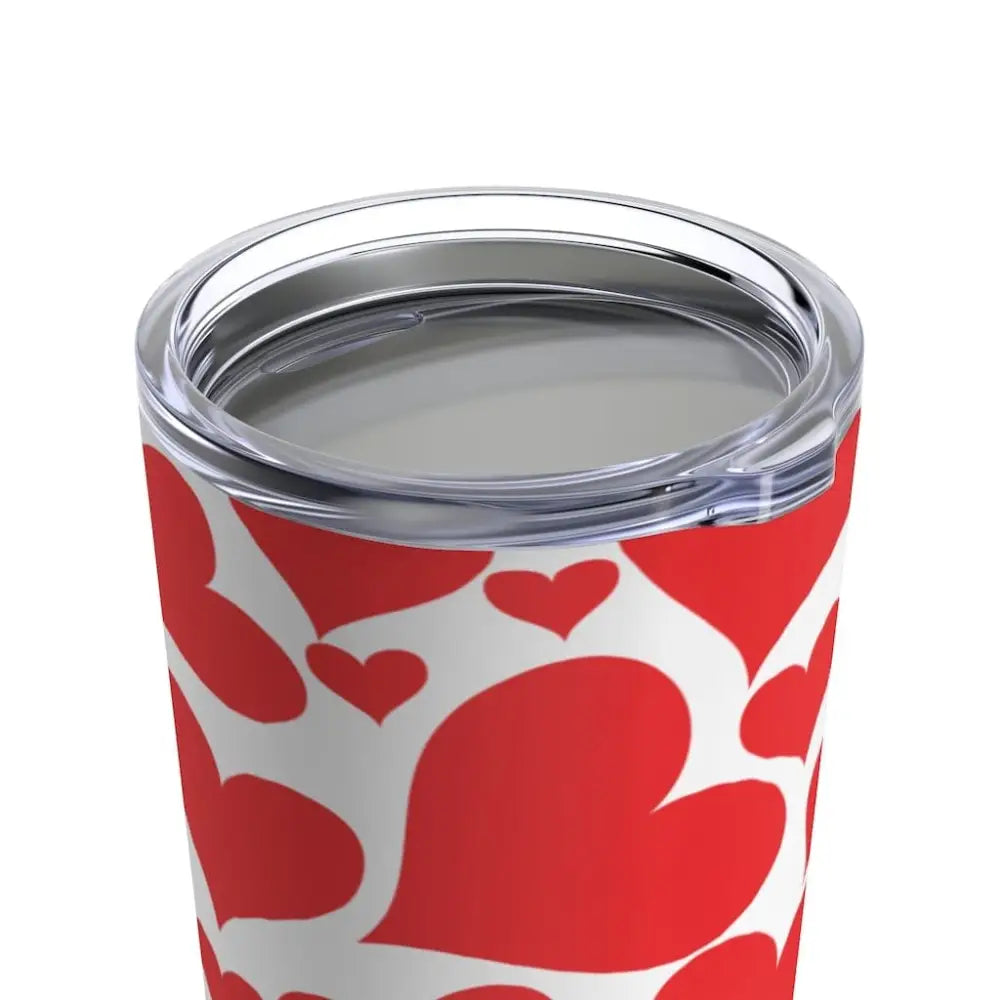 Heart-patterned insulated tumbler perfect for showing love red hearts on the go