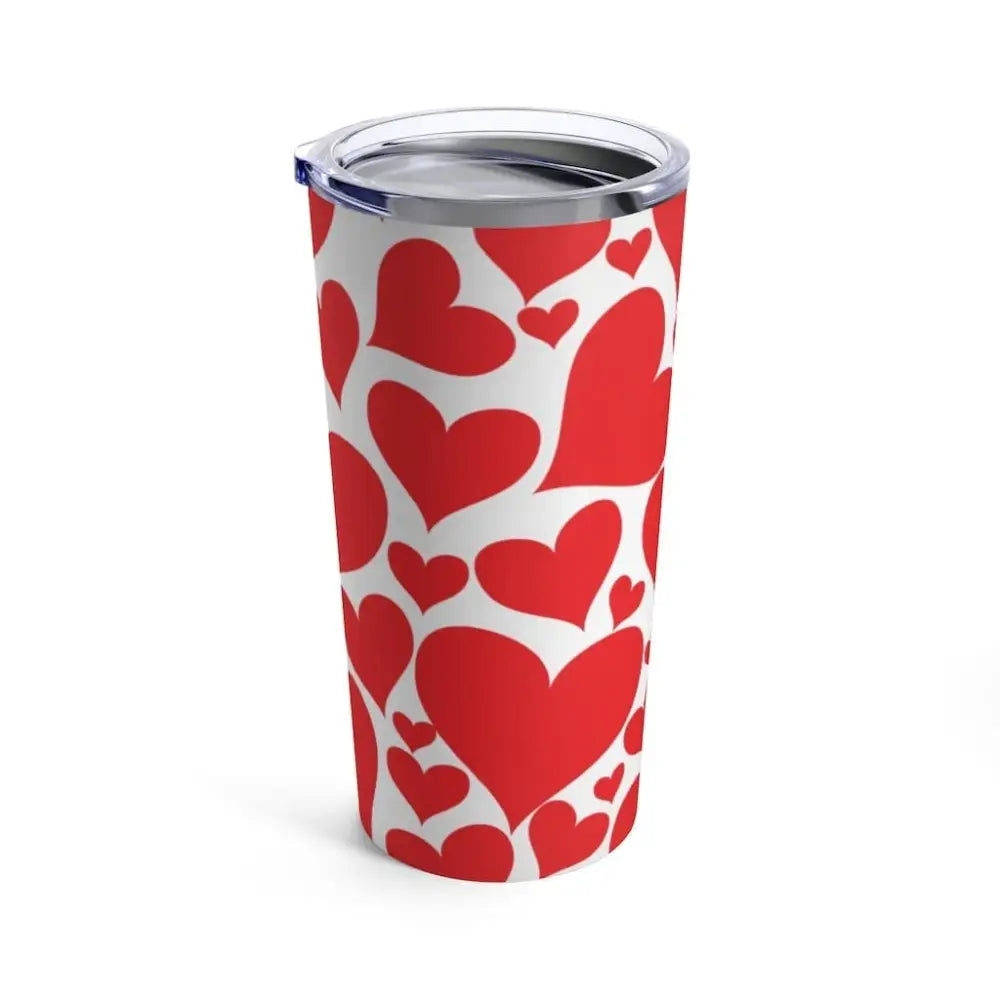 Heart-patterned travel mug from Red Hearts Love Travel Tumbler, perfect insulated tumbler for love