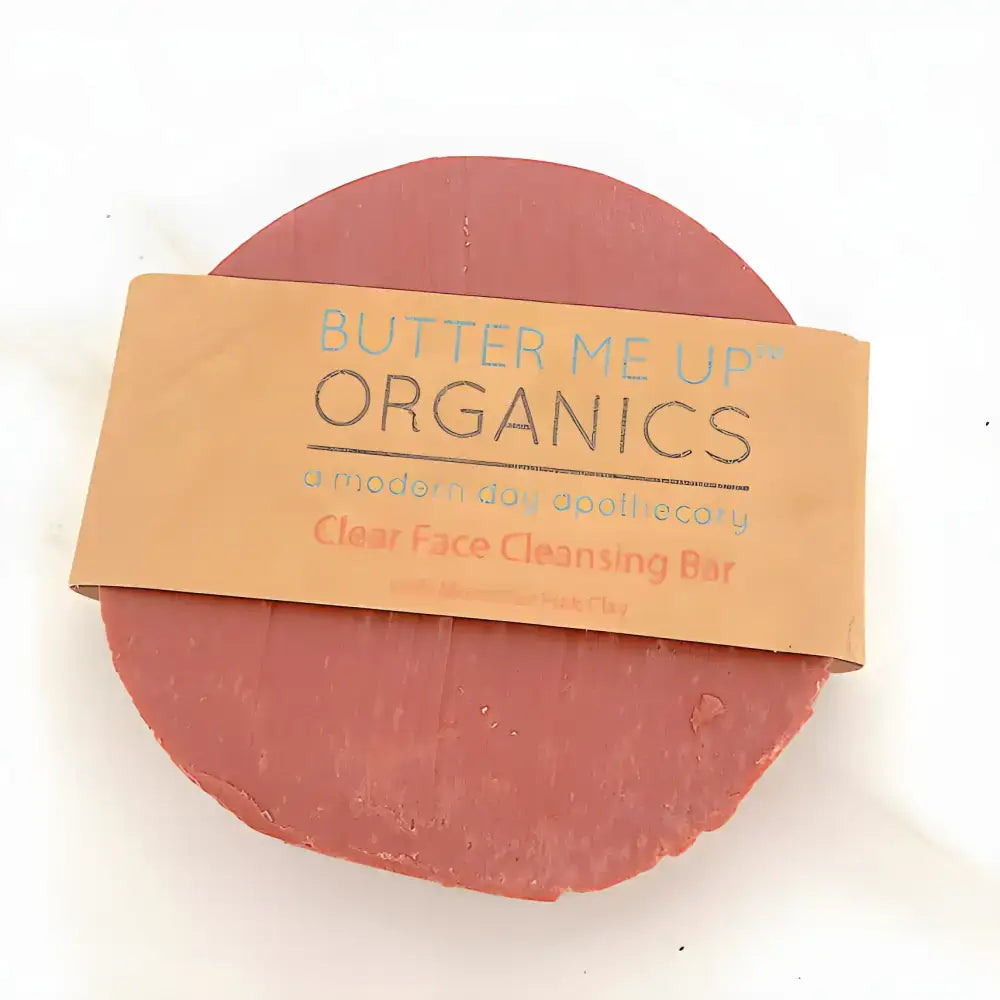 Round reddish-brown Red Kaolin Clay Organic Facial Bar, a natural organic face soap