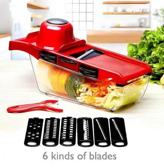 Red Vegetable Slicer with Interchangeable Blades for Easy Cutting - Estalios