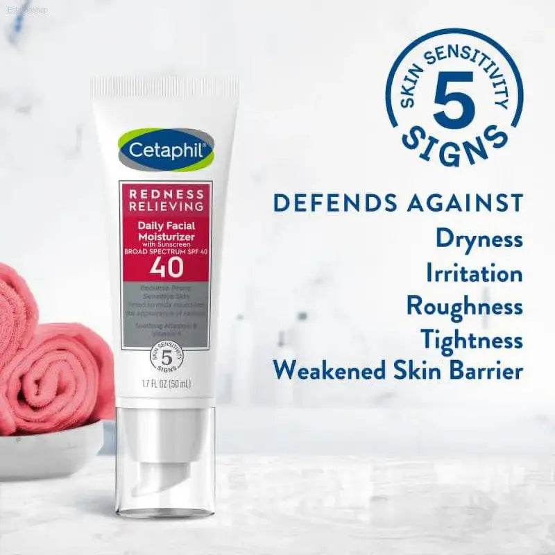 CETAPHIL Redness Relieving Daily Facial Moisturizer SPF 40 - Broad Spectrum Protection with Neutral Tint for Sensitive Skin, 1.7 Fl Oz - Estalios