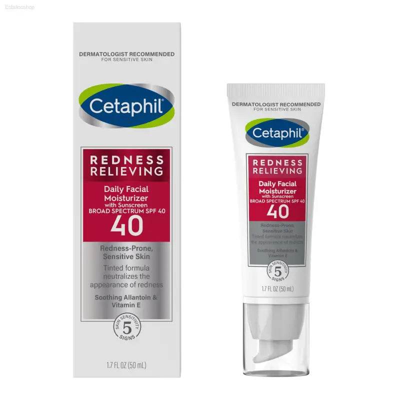CETAPHIL Redness Relieving Daily Facial Moisturizer SPF 40 - Broad Spectrum Protection with Neutral Tint for Sensitive Skin, 1.7 Fl Oz - Estalios