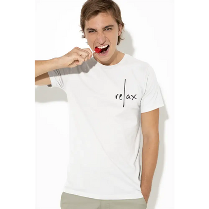 Relax White Tee showcasing a classic unisex t-shirt with Swedish attitude in white sold