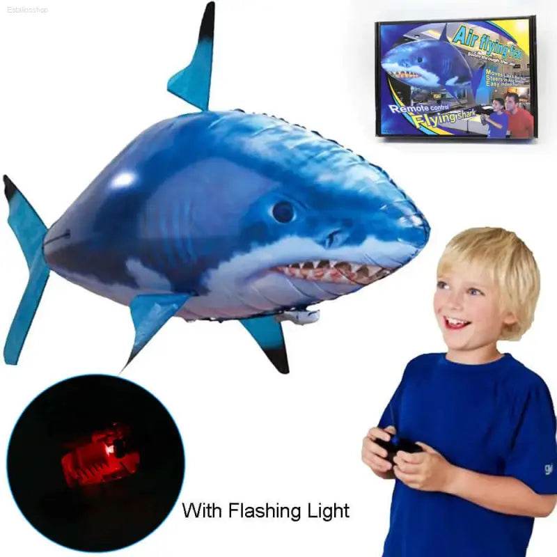 Remote-controlled flying shark toy.