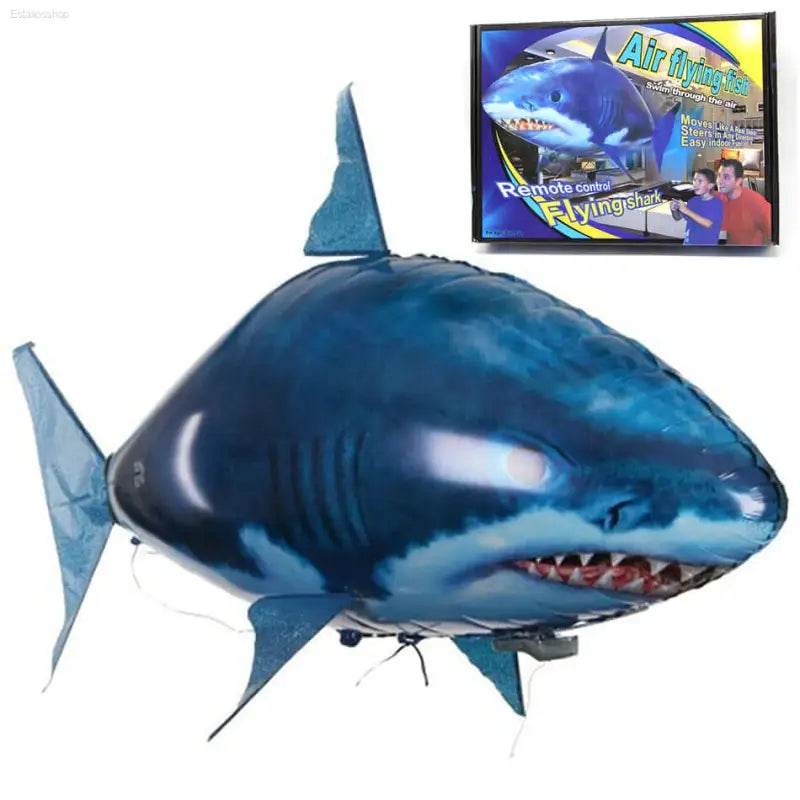 Remote-controlled flying shark toy.