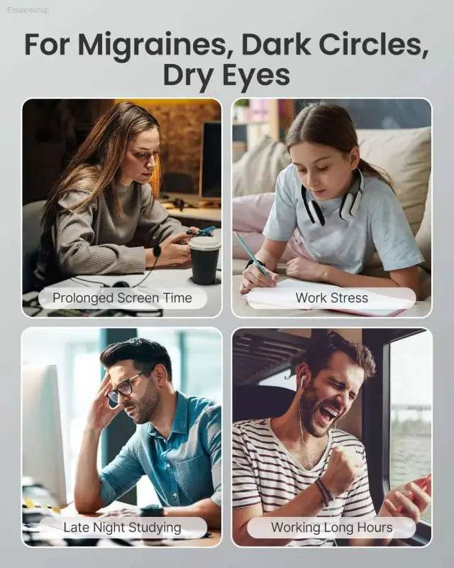 Collage of people experiencing eye strain.