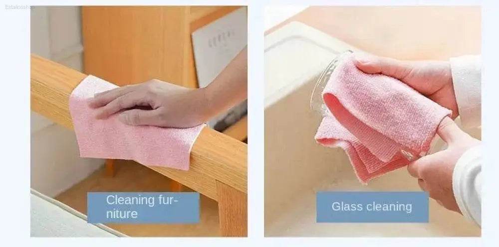 Pink microfiber cleaning cloths.