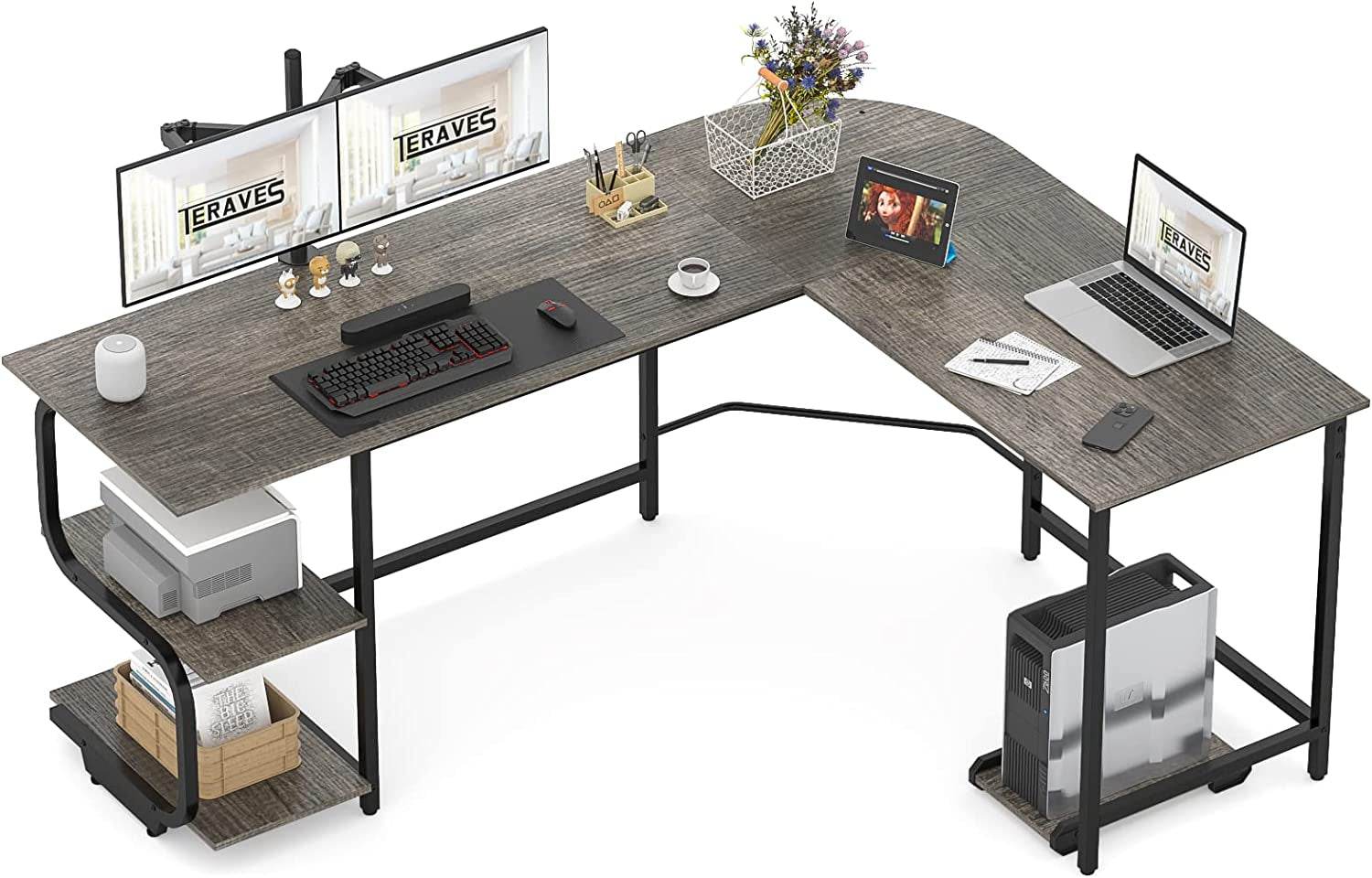 Reversible L Shaped Desk with Large Surface and Storage - Estalios